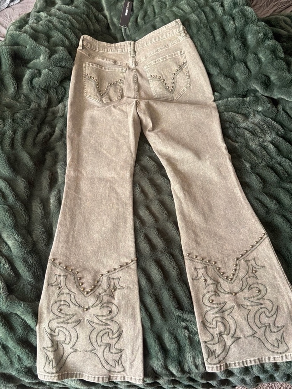Studded Embroidered Flare Pants - Taupe